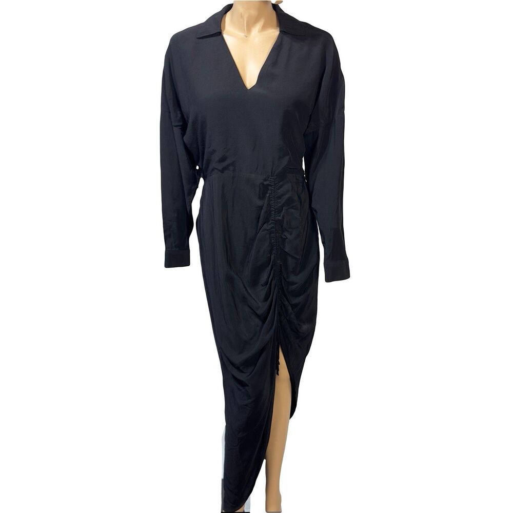 White House Black Market Midi Shirt Dress Size 10 Ruched Front Long Sleeve NWT